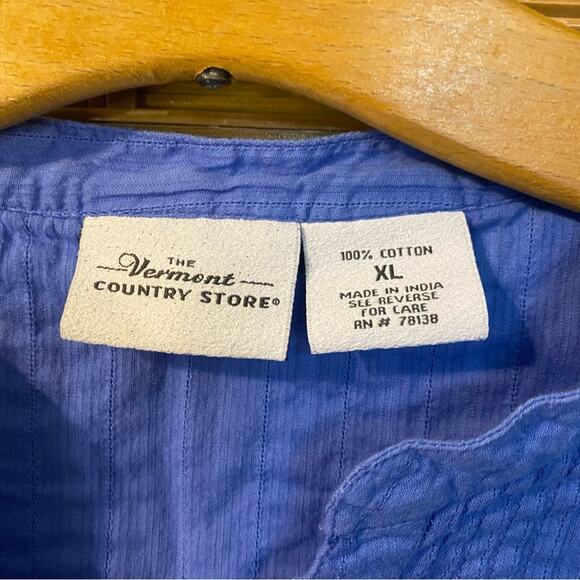 The Vermont country store Blue 3/4 Sleeve Buttoned Blouse Mandarin Collar XL - Picture 3 of 8